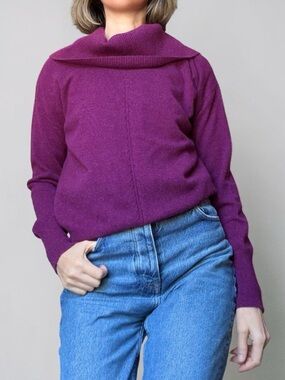 Sundance Magenta Oversized Cowl Neck Turtleneck Sweater Cashmere Small